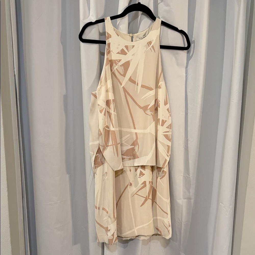 Rare Halston Heritage Round Neck Tiered Dress in the "Cream Paradise Print"